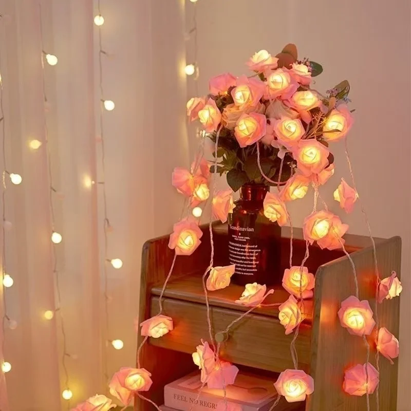 

Rose Flower String Lights Battery Operated Rose Fairy Garland Light Foam for Home Bedroom Wedding Valentine's Day