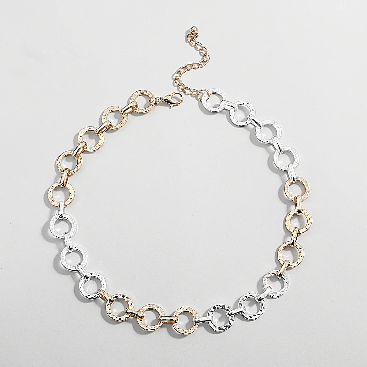 ALLYES Fashion Two Tone Hammered Circle Chain Necklace for Women Geometric Hollow Circle Link Necklaces Choker Jewelry