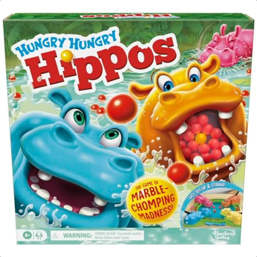 

Hungry Hungry Hippos Game for Preschoolers Instant Marble Relaunch Easy SetUp Storage Ages 4 and Up 2 to 4 Players Games