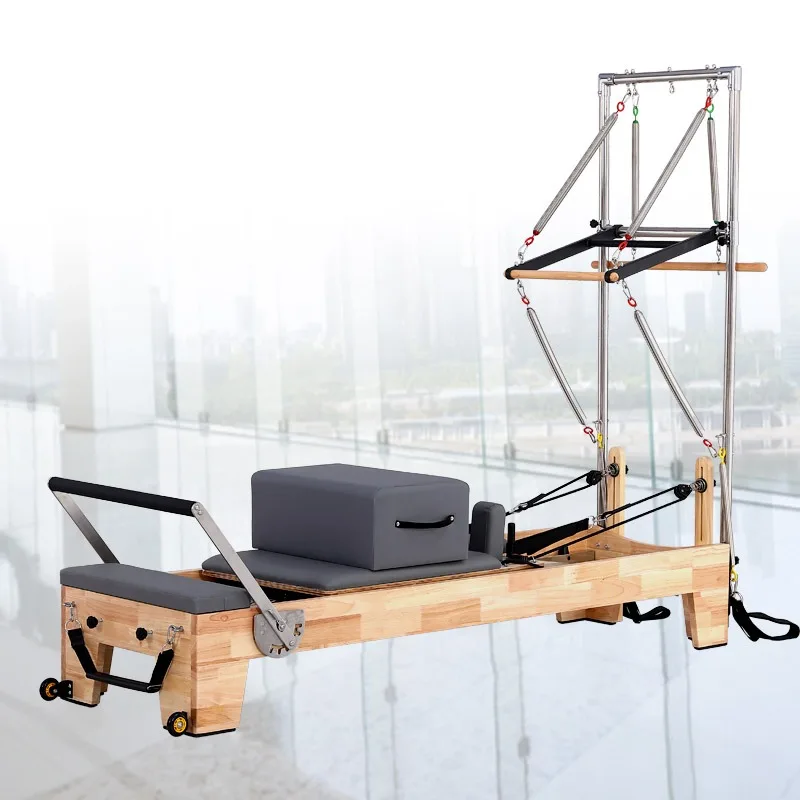 Oak Wood Pilates Reformer with Half Tower, Professional Core & Body Balance Training Bed for Home Studio