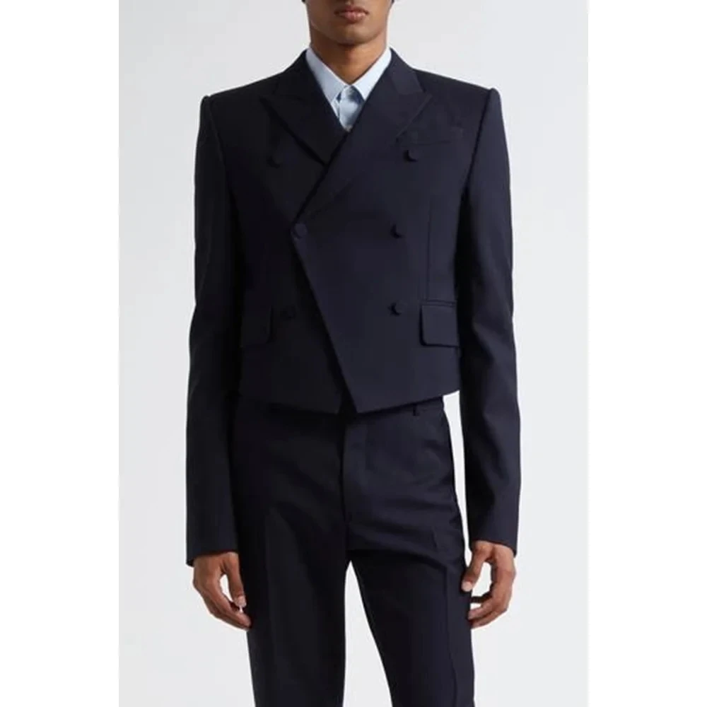 New Arrival Men's Suits 2 Piecs Short Blazer Pants Irregular Cut Design Double Breasted Slim Fit Party Groom Custom Male Suit