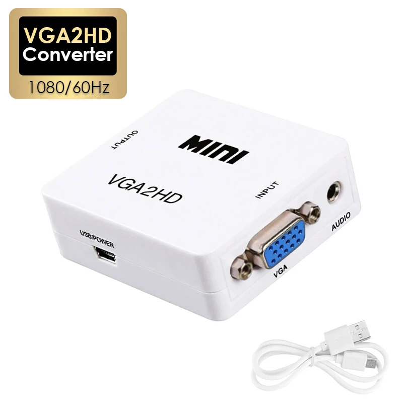 1080P VGA to HDMI-compatible Adapter Converter Connector VGA2HD With Audio Port for PC Laptop for HDTV Projector Video Box