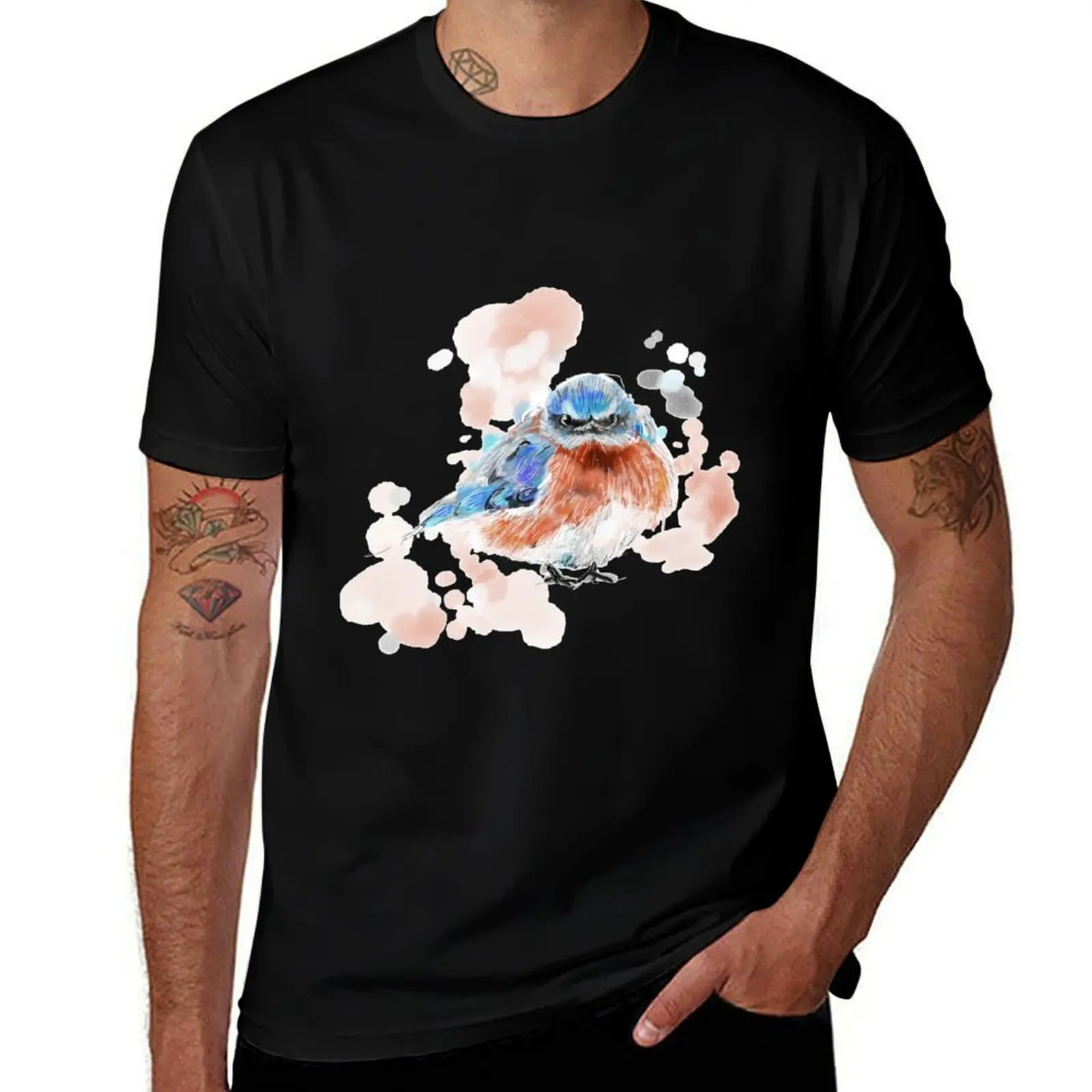 Blue and red watercolour bird. T-Shirt Tough Fabric Work Tee T-Shirt