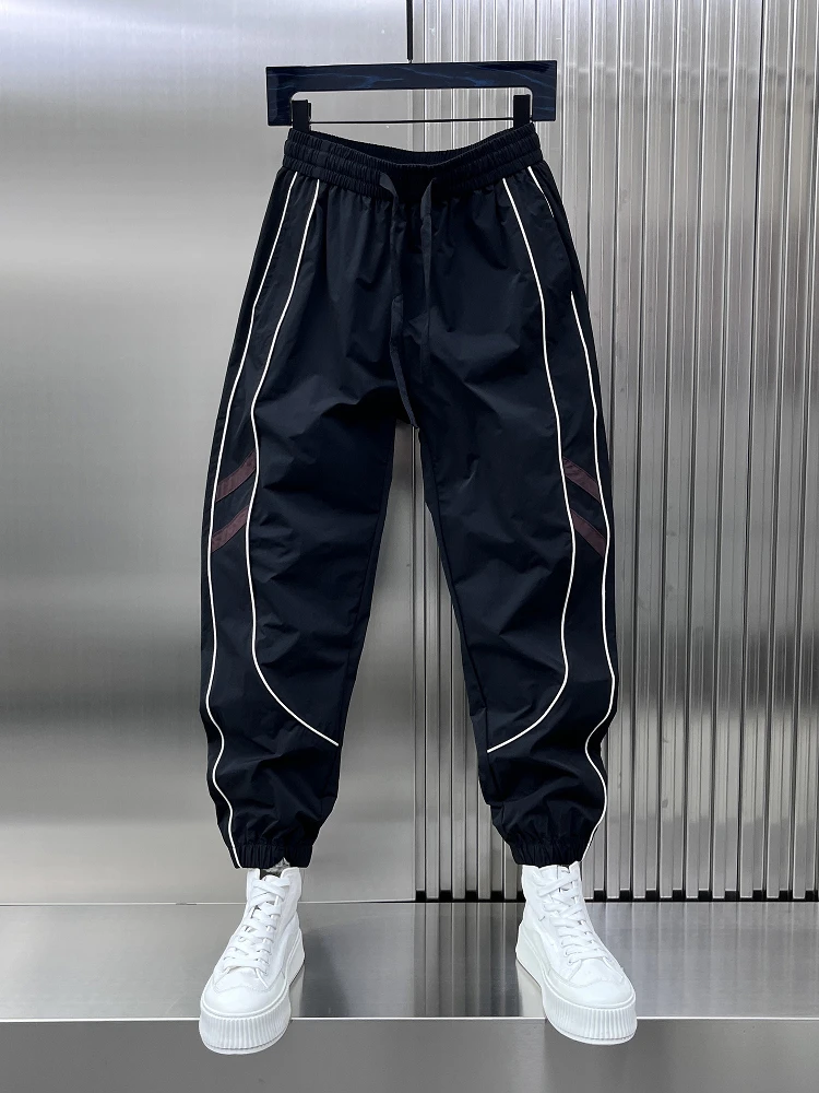 

Мужские летние уличные повседневные брюки Qui Dry, свободные брюки с девятью зубцами, в полоску, в стиле пэчворк, с эластичной резинкой на талии, свободные манжеты