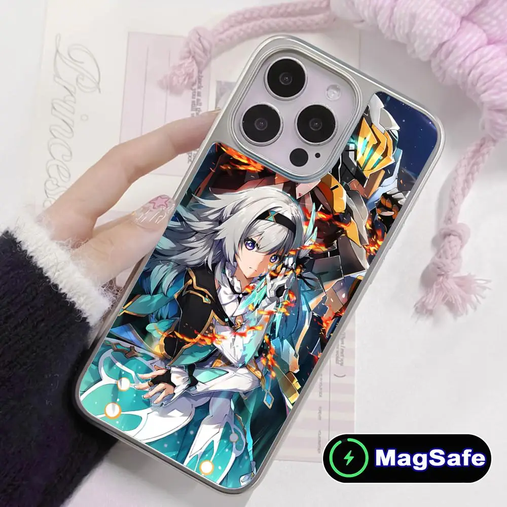 

Чехол для телефона Honkai Star Rail Firefly для iPhone 17, 16, 14, 13, 12, 11 Air Pro Max Plus Magsafe с серебряным покрытием, красочный чехол