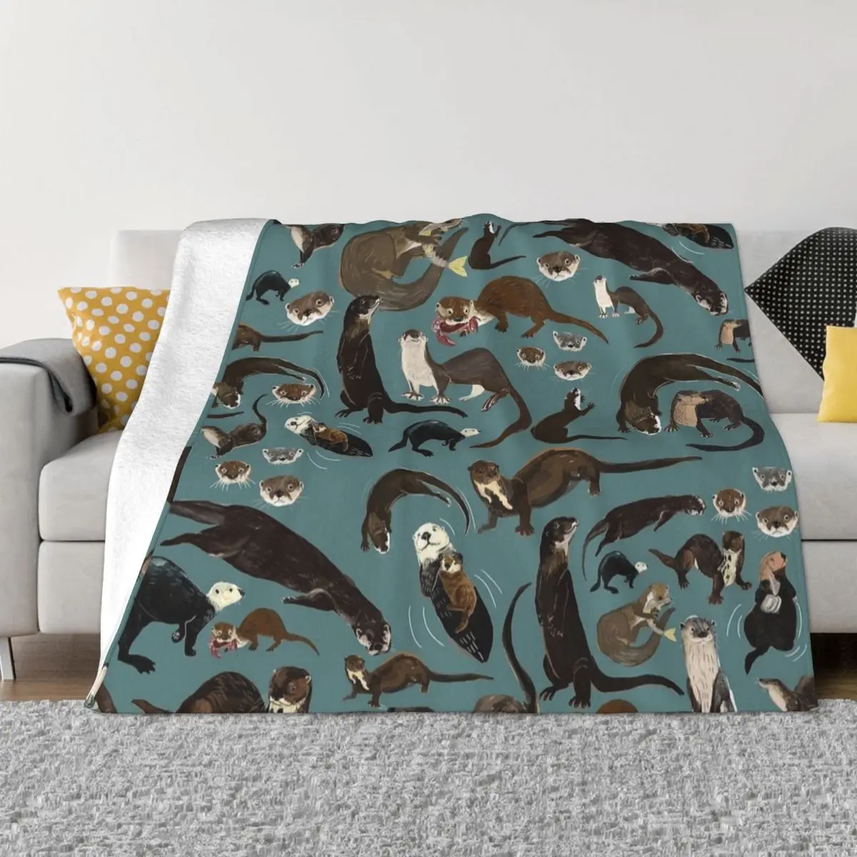 

Kawaii Sea Otters Plaid Blanket Sofa Cover Flannel All Season Cute Animal Thin Throw Blanket for Bed Outdoor Plush Thin Quilt