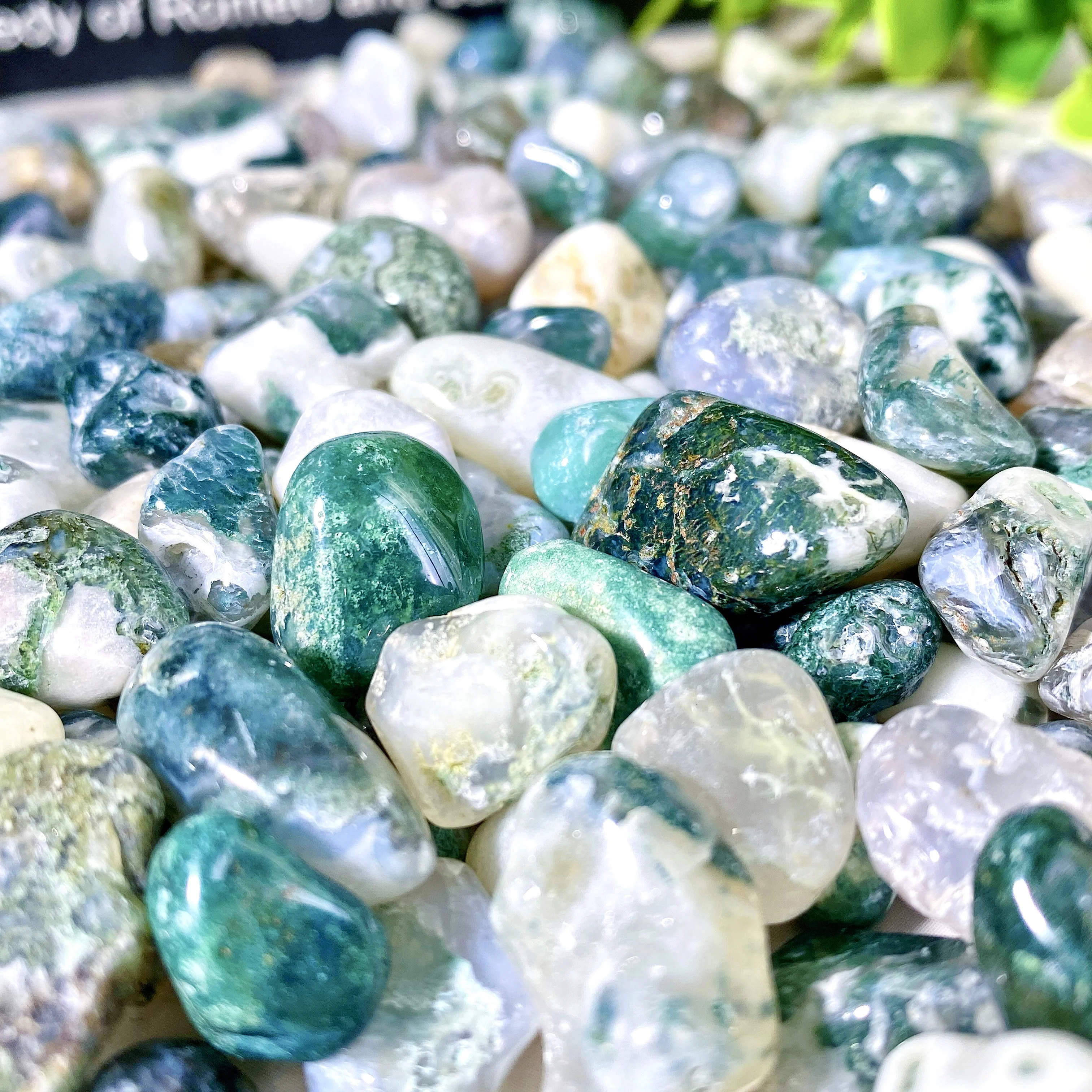 5PCS 10-50mm  Natural Moss Agate Tumbled Stones  Crystal Minerals,Gemstones,Glitter, Healing crystal，Birthday Gift，Decoration