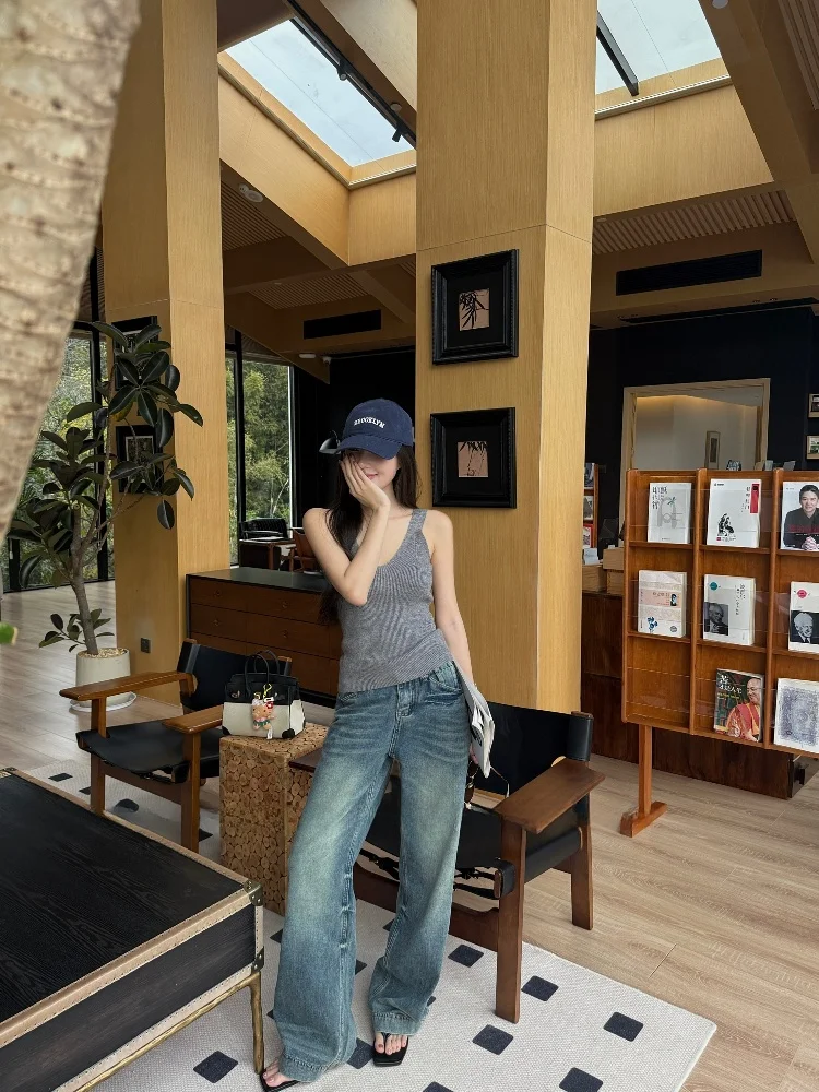 

TITI STUDIO, весенние повседневные универсальные прямые джинсы с высокой талией, женские свободные удобные всесезонные джинсы