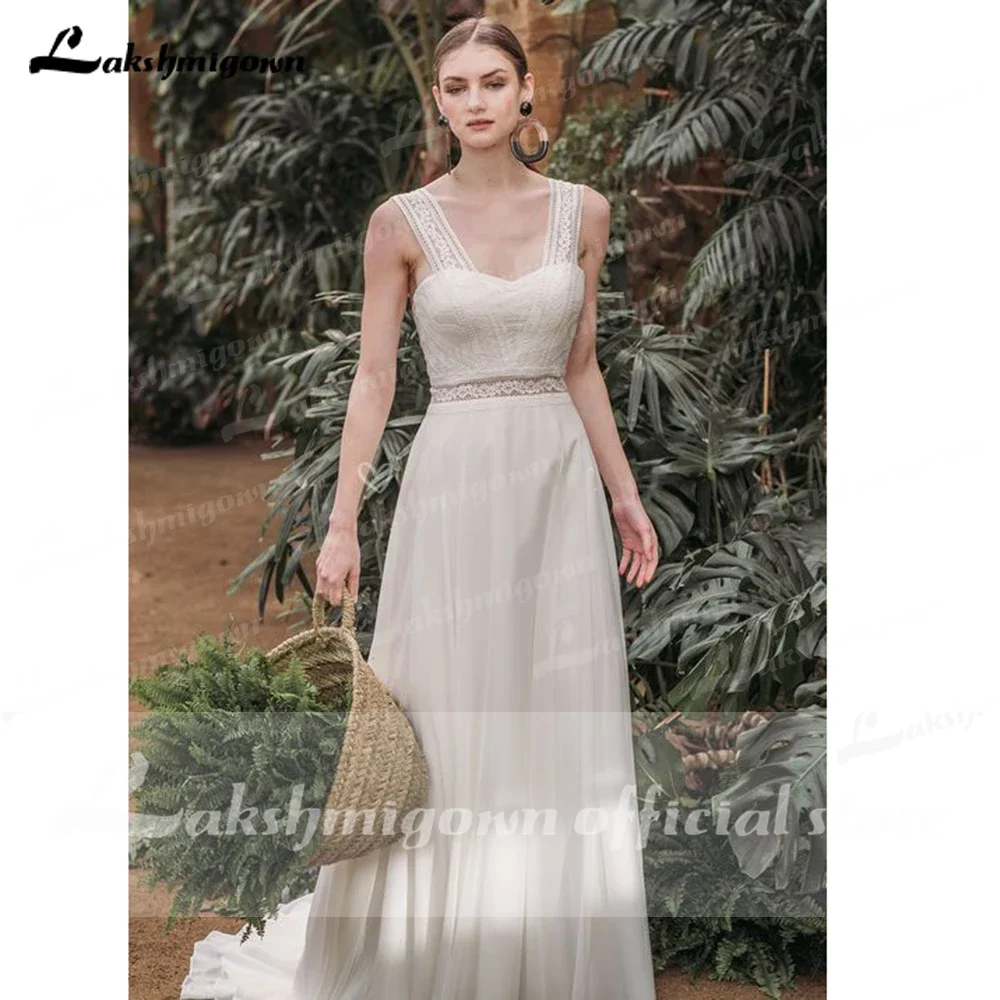 2021 Sexy Sweetheart Sleeveless Tank Lace Chiffon Backless Wedding Dresses with Back Buttons vestido para boda playa Lakshmigown