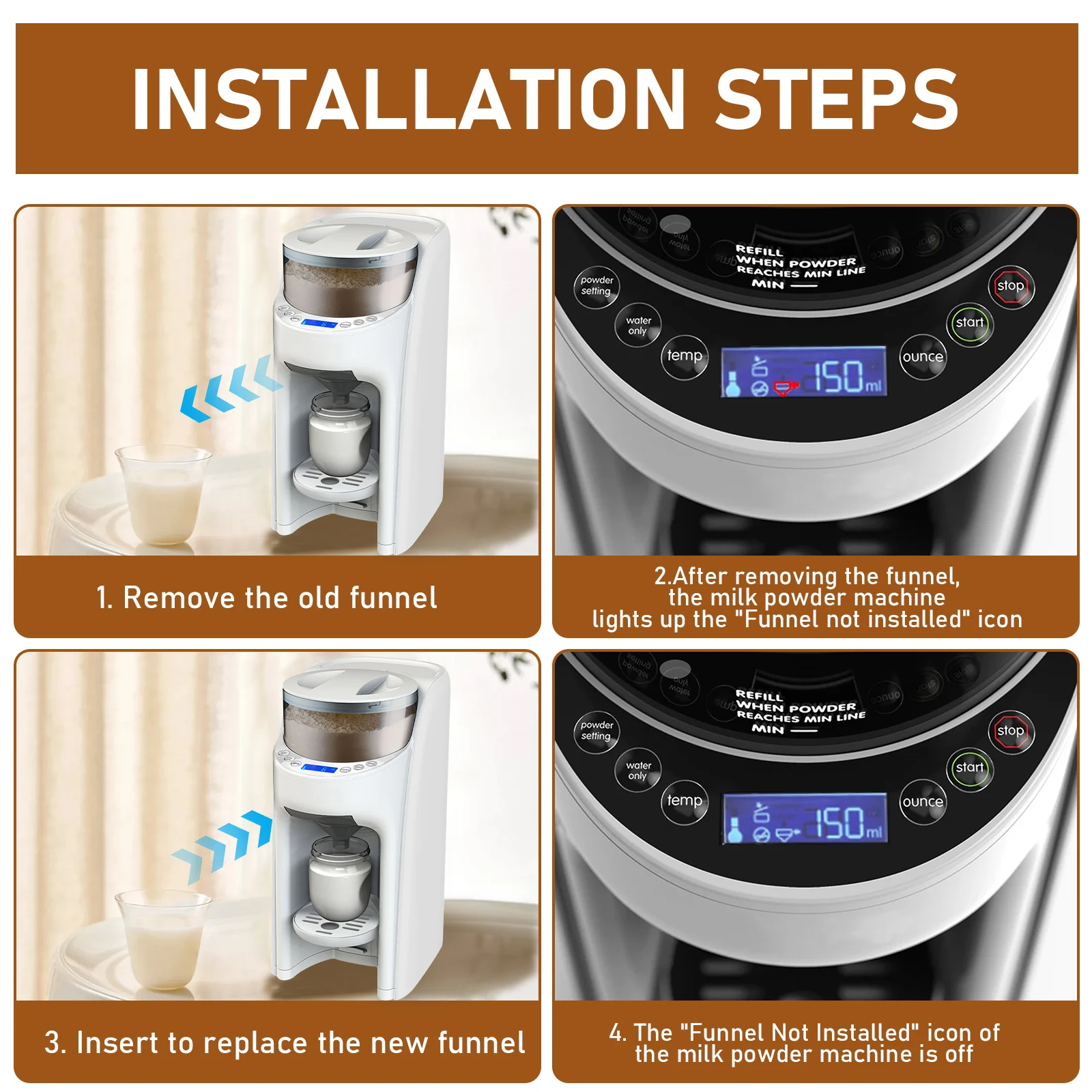 قمع موزع مسحوق حليب الأطفال، قمع بديل لآلة مسحوق الحليب PP لنماذج WiFi المتقدمة والمحترفين فقط