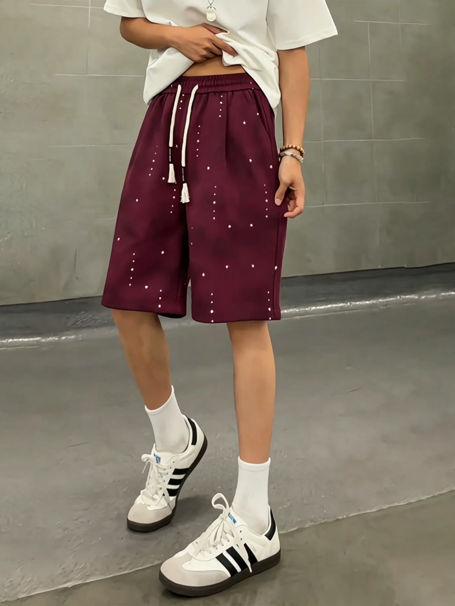 

Pink Tie Dye Print Shorts Men's Summer Design American Retro Sports Five-Quarter Length Elastic Waist Loose Fit Youth Fashion