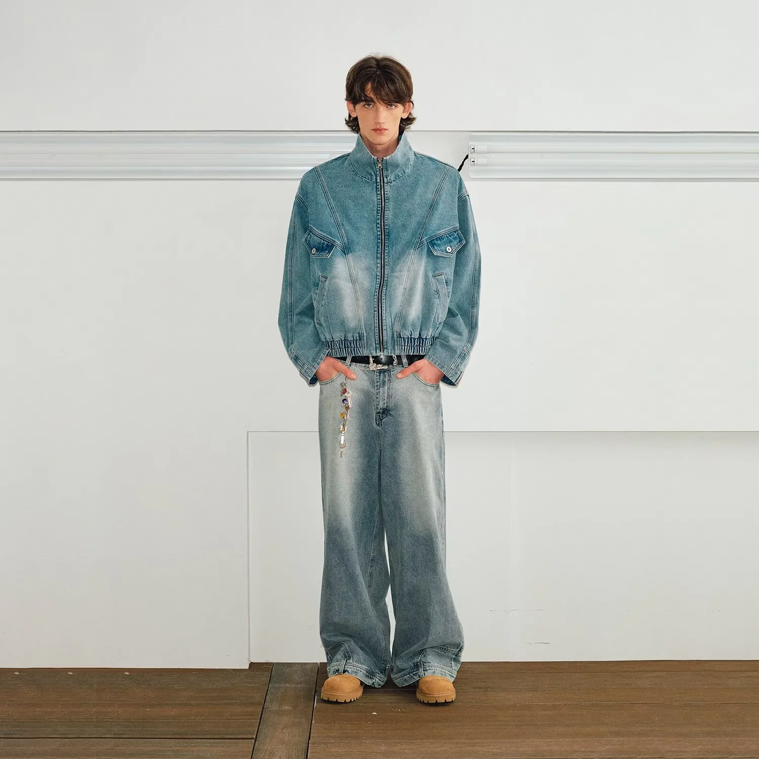 Reverse Pocket Men Jeans Straight Wide Leg Reverse Design Pants Gothic Style Hip-Hop Streetwear Punk Denim Trousers Men's Jeans