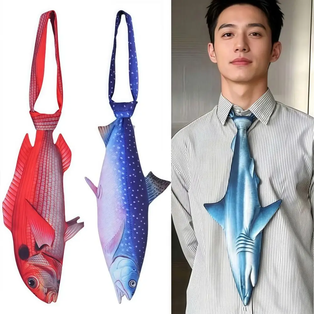 3D Fish Fish-shaped Men's Tie Novelty Animal Pattern Kitten Necktie Lifelike Satin Fabric Creative Neck Tie For Party Wedding