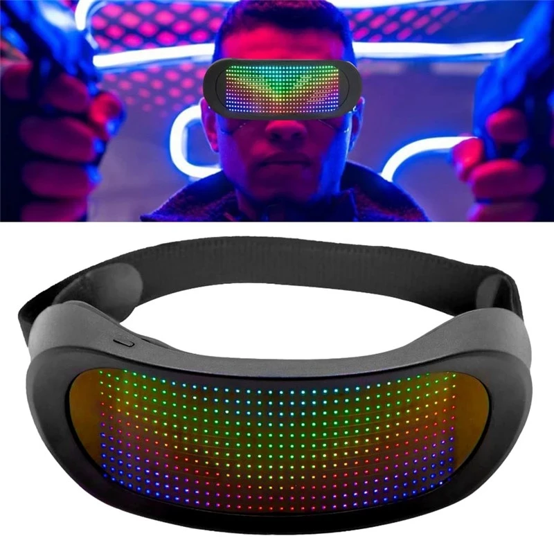 Bluetooth DIY Led Glasses Programmable Luminous Shining Glasses Futuristic Electronic Visor Glasses Prop for Halloween Bar