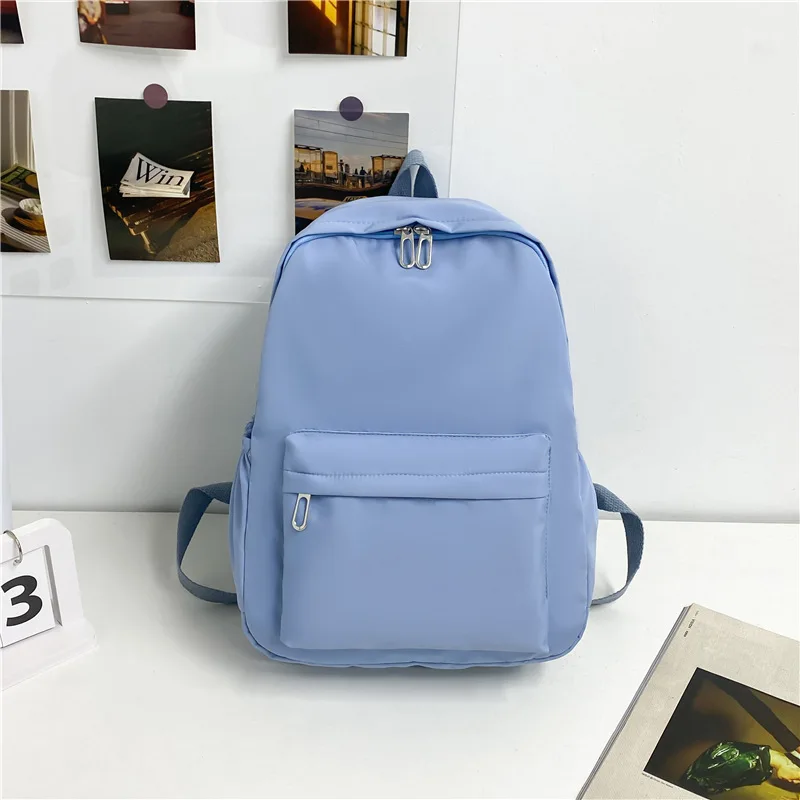 Simple Solid Color Bookbag Lightweight Student School Bag Waterproof Nylon Backpack Waterproof Female Shoulder Bags For Middle