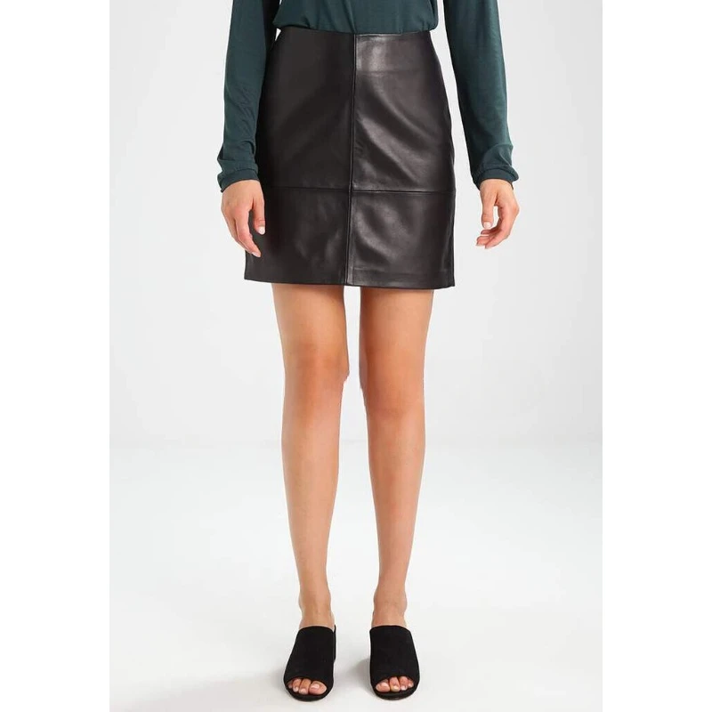 

Women's Sheepskin Leather Skirt Knee Length Plain Black Skirt Fashionable Trend