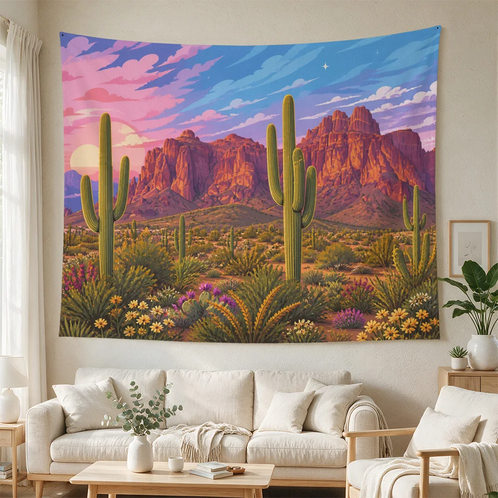 Vibrant Desert Landscape Tapestry Boho Wall Hanging Southwestern Sunset Art for Living Room Decor