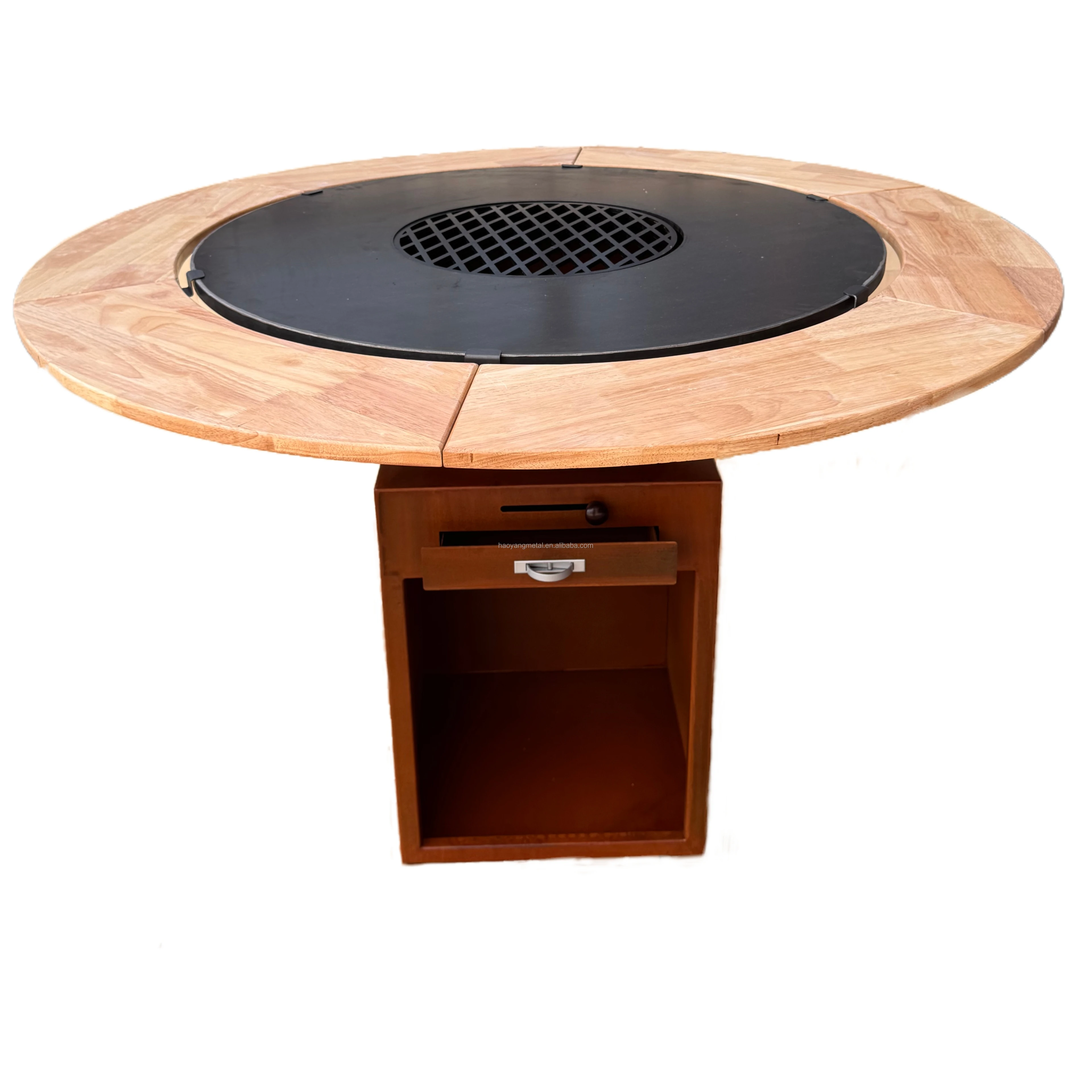 

Barbecue Outdoor Fireplace Firewood Charcoal Low Smoke Corten Steel BBQ Grill with Cooking Grill for Camping