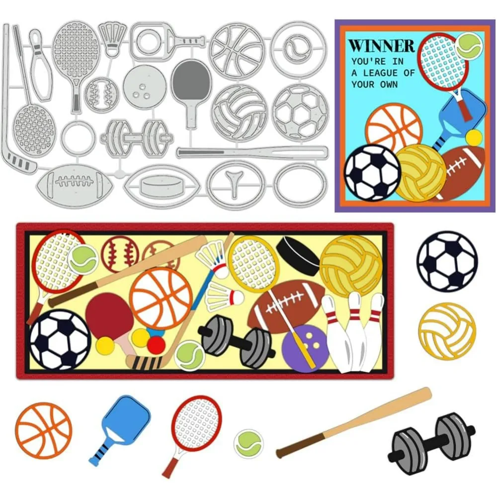 Sports Equipment Cutting Dies, Football Basketball Stencils Tennis Golf Decorative Embossing Stencils for Scrapbooking, Photo