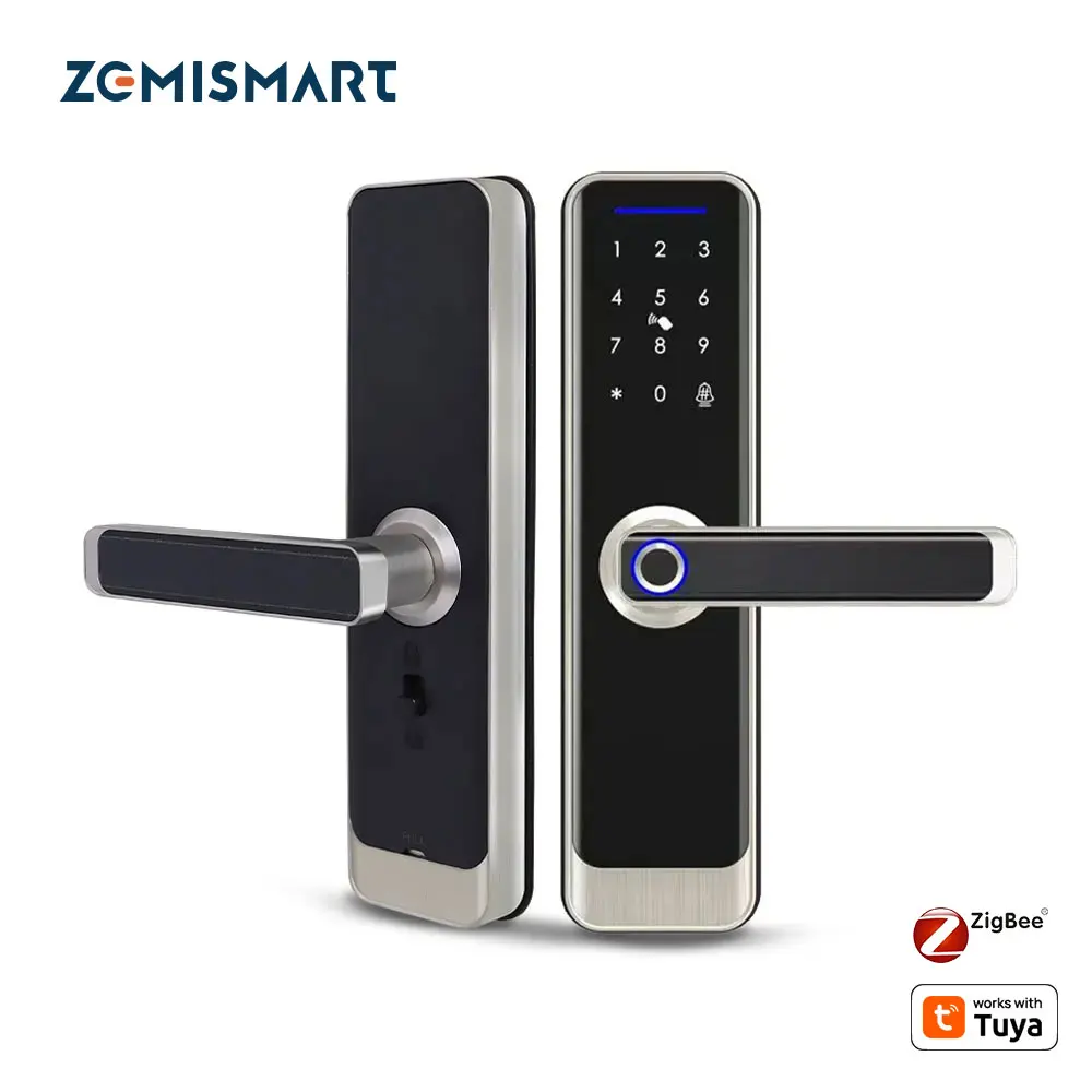 Zemismart Zigbee Fingerprint Door Lock Work with Tuya IC Card Key Password App Unlock with Doorbell Security Mechanical Lock