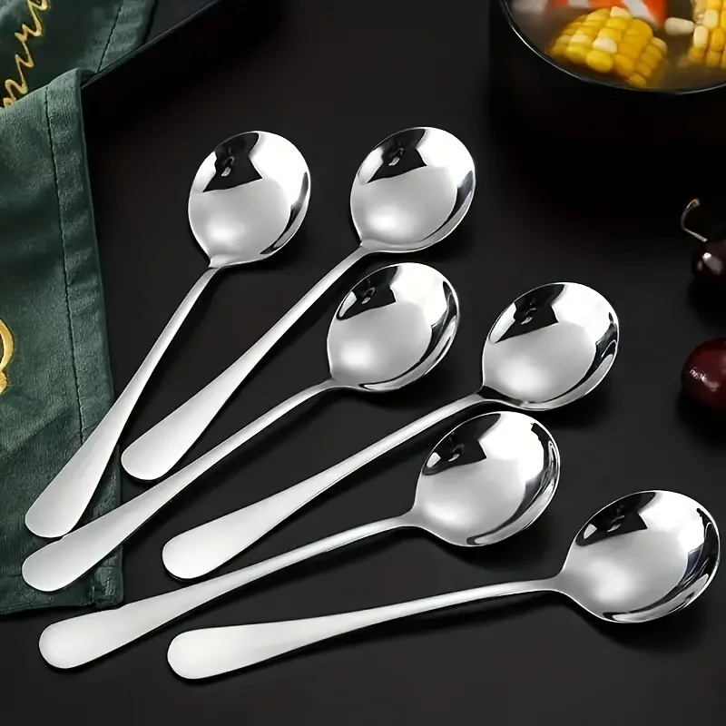 

5pcs Stainless Steel Cutlery Set - Mirror Polished, Machine Washable Spoons for Soup, Salad & Cereal - Perfect for Home Kitchens