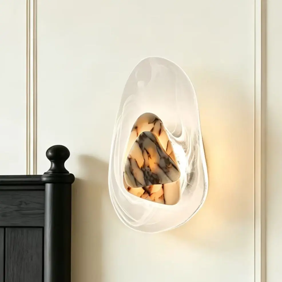 Modern Travertine Marble Wall Lamp Bedroom Bedside Living Room TV Background Wall LED Luxurious & Minimalist Wall Light