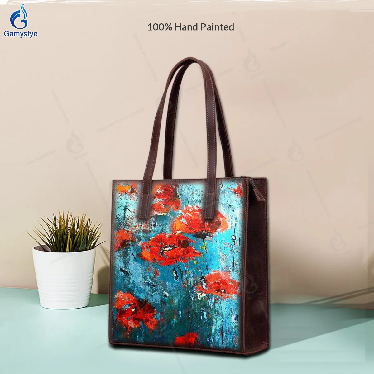 Art Hand-Painting Wet flowers Customize Totes Designer Totes Women purses and handbags Togo Leather Cowhide Unique personality