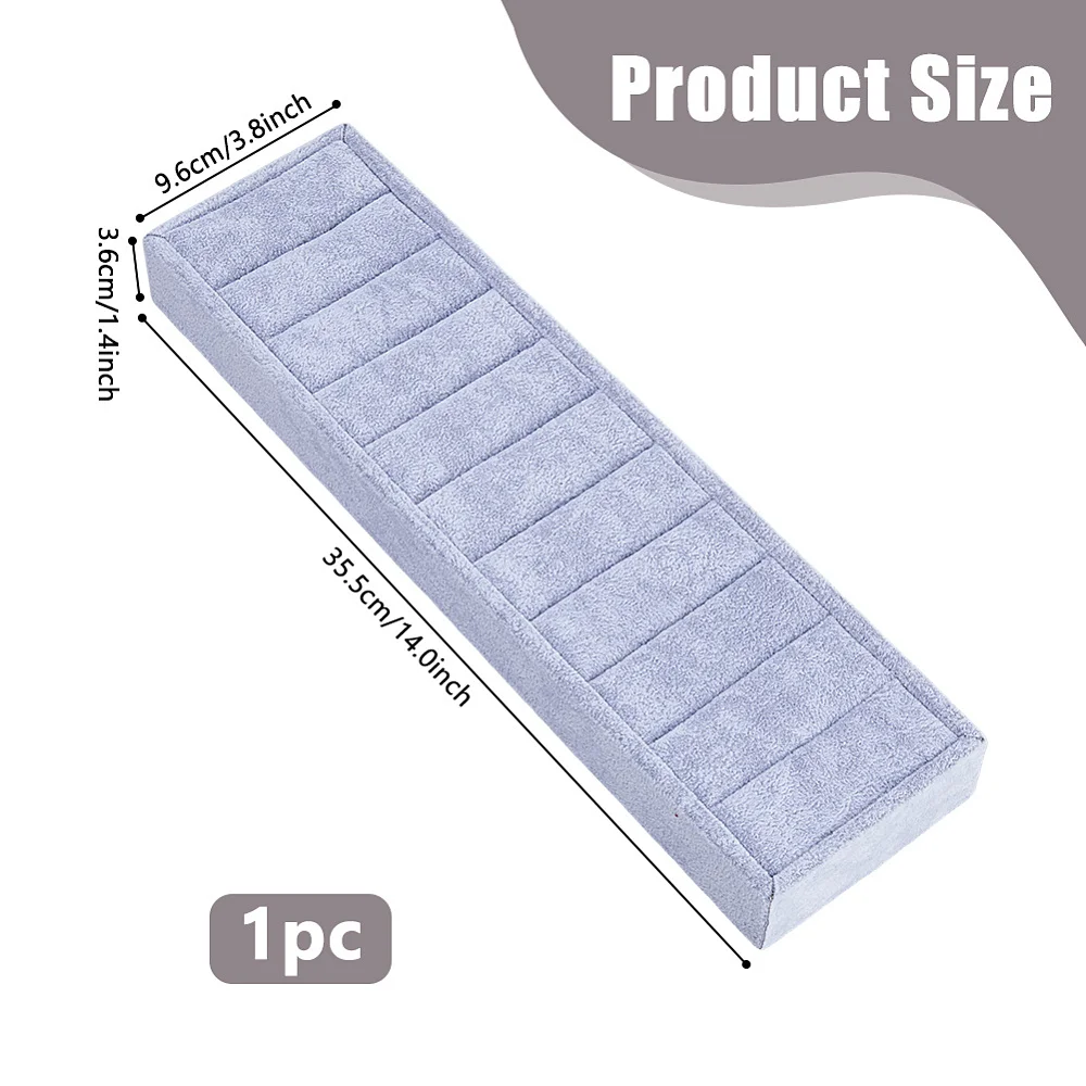 1Pc 10-Slot Bangle Jewelry Organizer Tray Bracelet Display Tray Light Grey Velvet Ring Organizer 35.5cm(13.98in) Long
