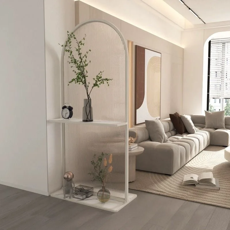 

Entry door, living room sofa, Changhong glass partition, shelf, entrance, light luxury cream screen