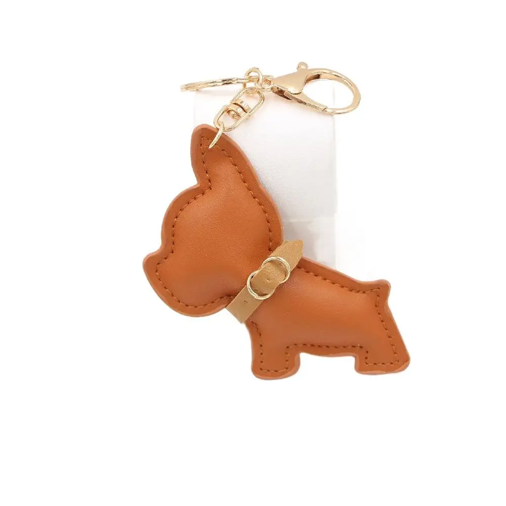 PU Leather Bulldog Keychain Cute Puppy Cartoon PU Leather Dog Hanger Fashion Animal Dog Bulldog Bag Pendant Backpack Decoration