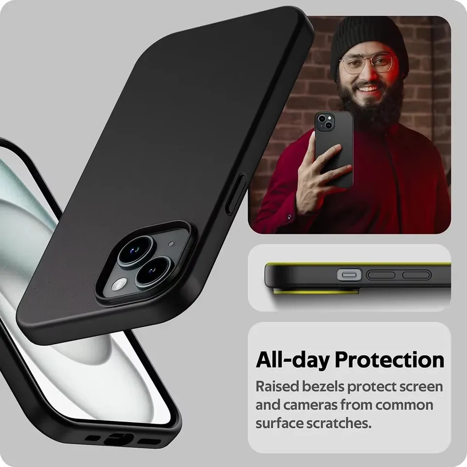 Funda de silicona suave mate de lujo para iPhone 16 15 14 Plus 13 12 Mini 11 Pro XS Max X XR SE 2 3 7 8 Plus, cubierta trasera negra sólida 5