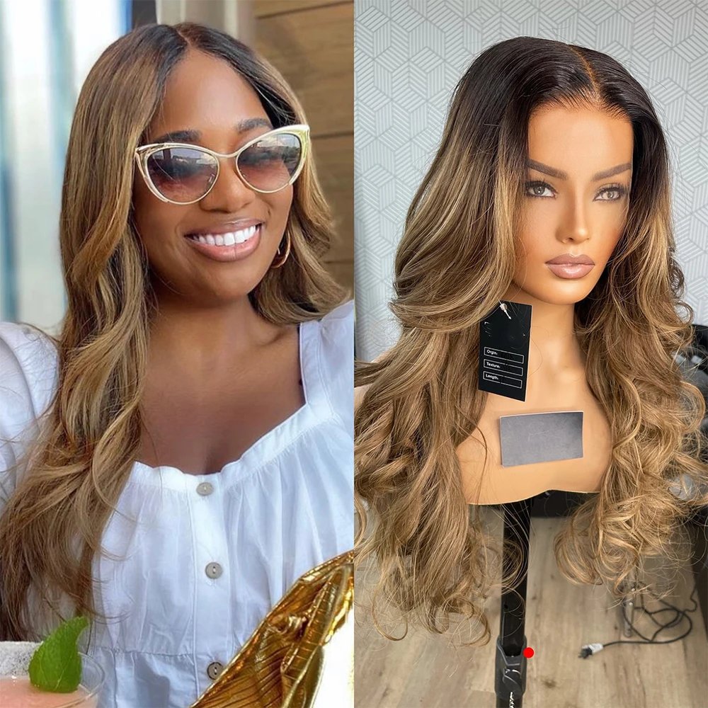 Brown Honey Blonde Balayage Lace Front Ombre Wig 100% Virgin Human Hair Full Lace Wig 200 Density 13x6” Lace Front Wig 26” HD