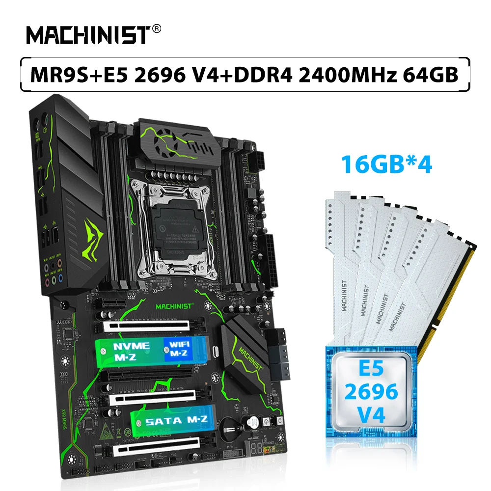 

MACHINIST X99 MR9S комплект материнской платы LGA 2011-3 комплект Xeon E5 2696 V4 ЦП процессор 64 ГБ (4*16 Гб) DDR4 2400 МГц ECC ОЗУ память M.2 SSD