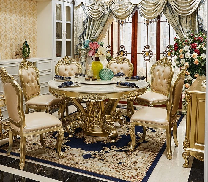 European marble dining round table household round dining table dining table and chair combination