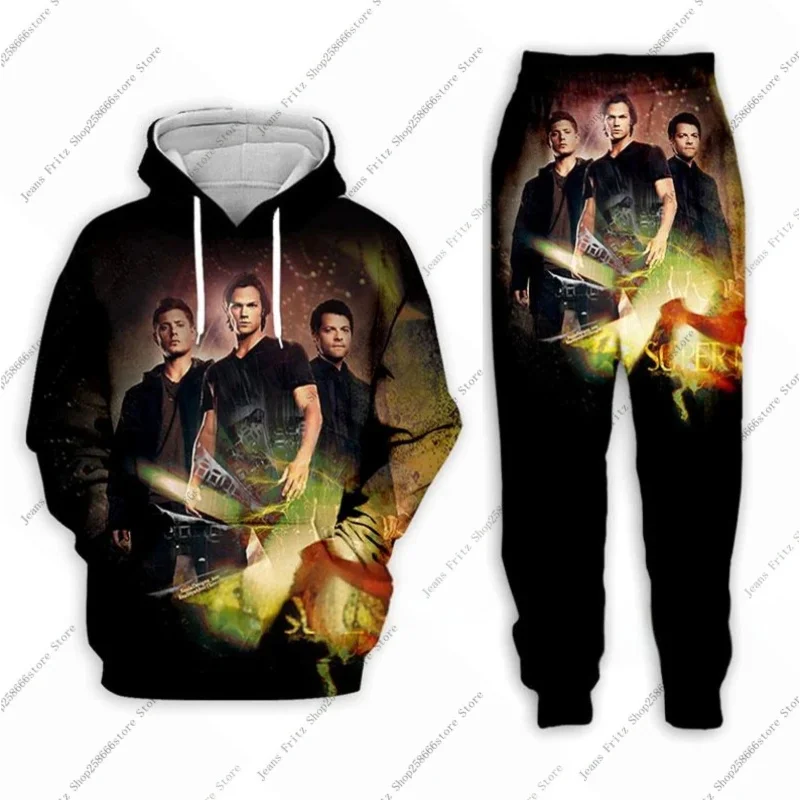 Supernatural 2Pcs Set 3D Print Hoodie Sweatshirt Men's Tracksuit 2 Piece Set Sportwear Men Women Unisex Clothing Kids Sets