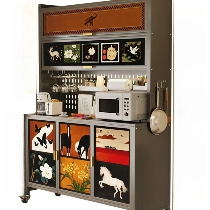 

Steel medieval style sunscreen balcony cabinet kitchen rack multifunction storage cabinet with waterproof countertop mat