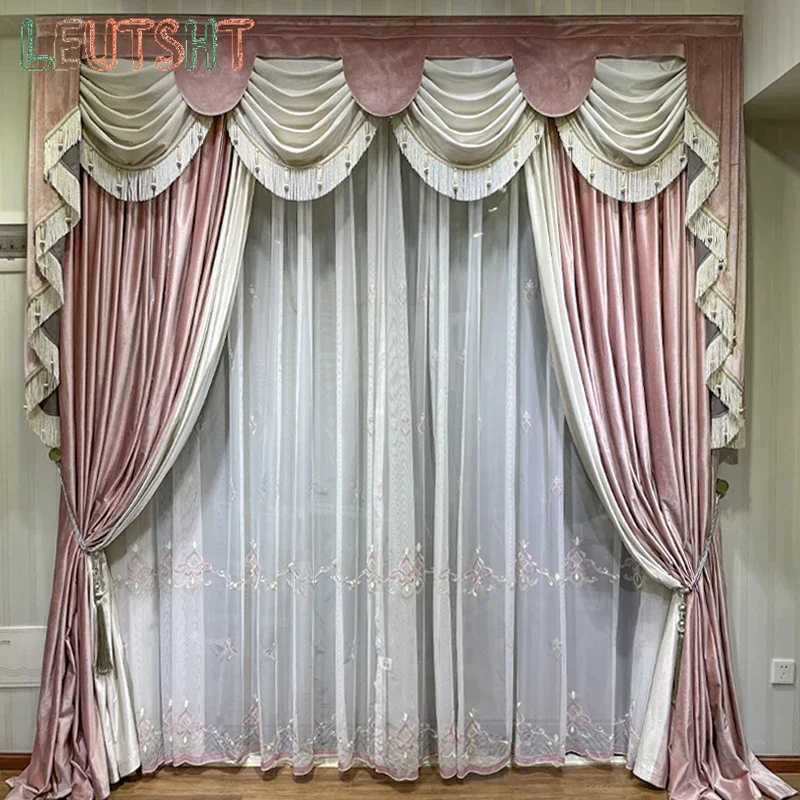 Custom Size New Pink Living Room Bedroom Custom French Velvet Whole House Curtains Romantic European and American