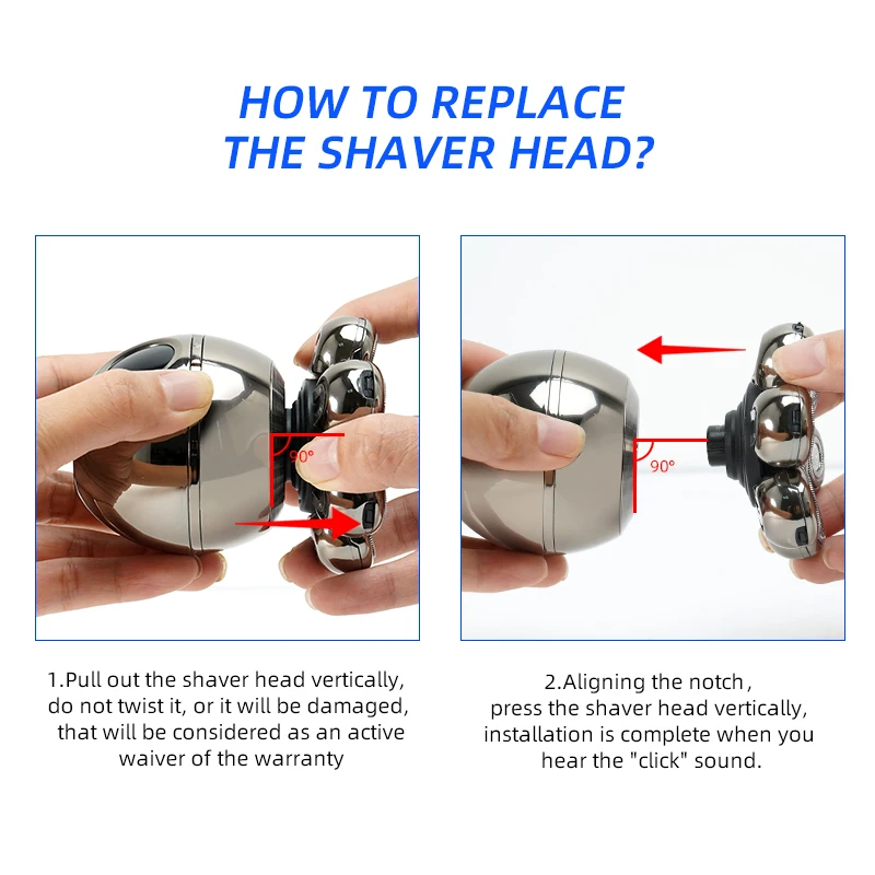 5 In 1 7D Rechargeable Bald Head Shavers Kit for Men USB LED Display Electric Razor Heads Beard Ear Nose Hair Facial Trimmer