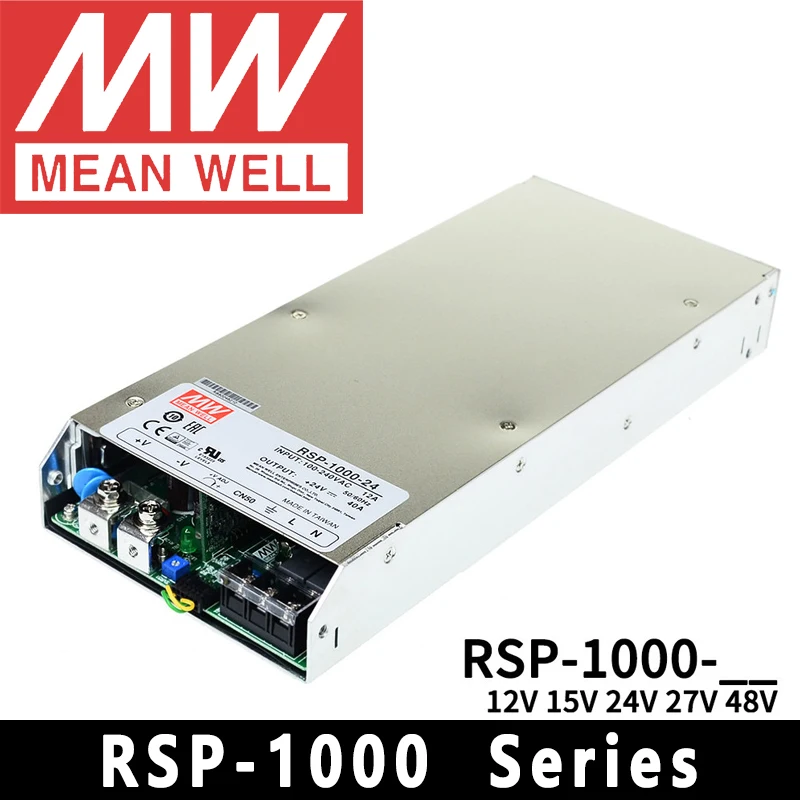 Original Mean Well RSP-1000-12/15/24/27/48 meanwell 12V/15V/24V/27V/48VDC 1000W AC/DC Single Output PFC function Power Supply