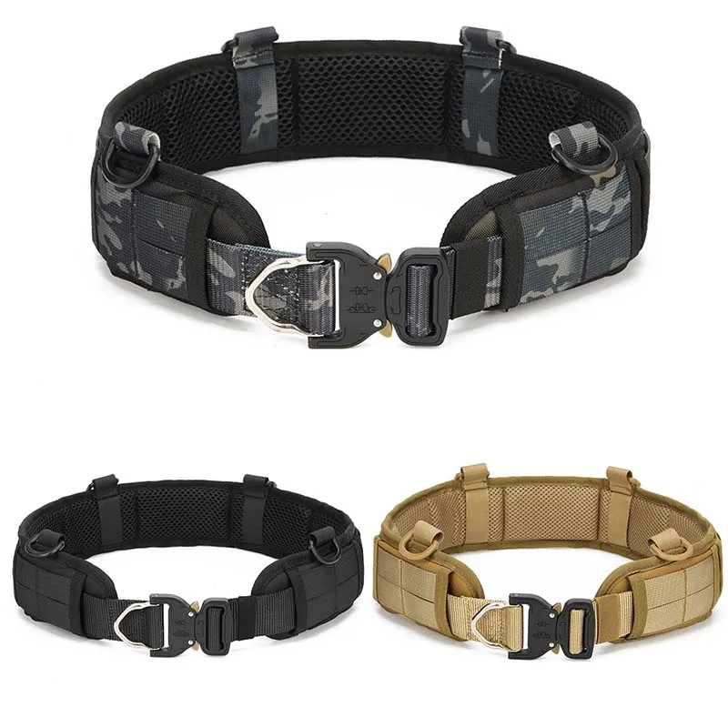 

The Tactical Belt Is Made Of Molle Nylon Fabric And Has A Metal Buckle, Making It Suitable For Outdoor Sports And Hunting Belts