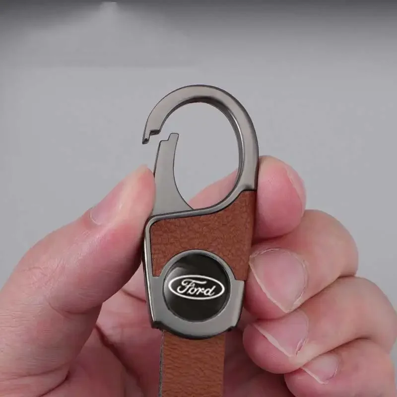 Leather Keychain Car Emblem Key Rings Holder for Ford Shelby Mustang ST Fiesta Transit Ecosport Galaxy Focus Mondeo Explorer
