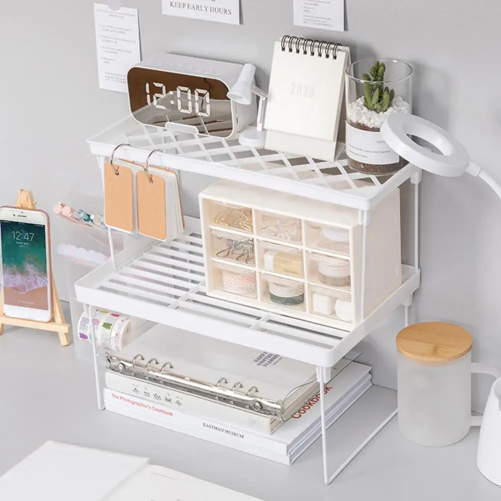 Desk Organizer Storage Rack Shockproof Space-saving Plastic Single Layer for Dorm