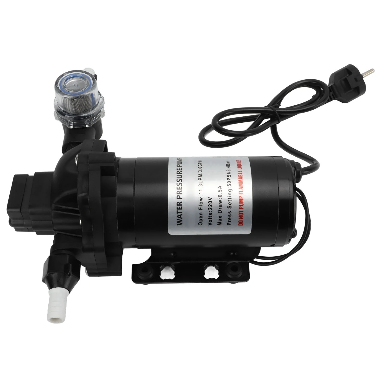 ปั๊มน้ำไดอะแฟรมแรงดันน้ำ 220V 11.3 ลิตร/นาที 50PSI สำหรับรถยนต์ รถบ้าน เรือยอชท์ เรือเดินทะเล ปั๊มน้ำแรงดันสูงแบบดูดน้ำเอง อุปกรณ์เสริมปั๊มน้ำ