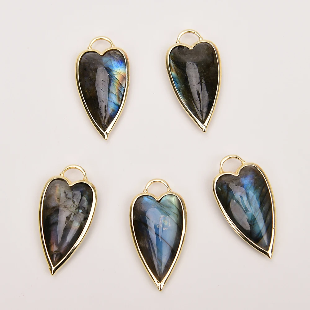 5 قطع اللابرادوريت الطبيعي الكوارتز القلب قلادة الذهب حافة مطلي الحافة مجموعة الأحجار الكريمة حجر سحر صنع المجوهرات DIY بها بنفسك #5