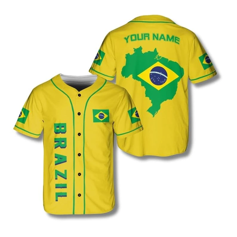 New Custom Brazil Baseball Jersey Shirt, Custom Sports Button Up Brazilian Jersey Uniform, Team Brasil Shirt for Women Men Youth