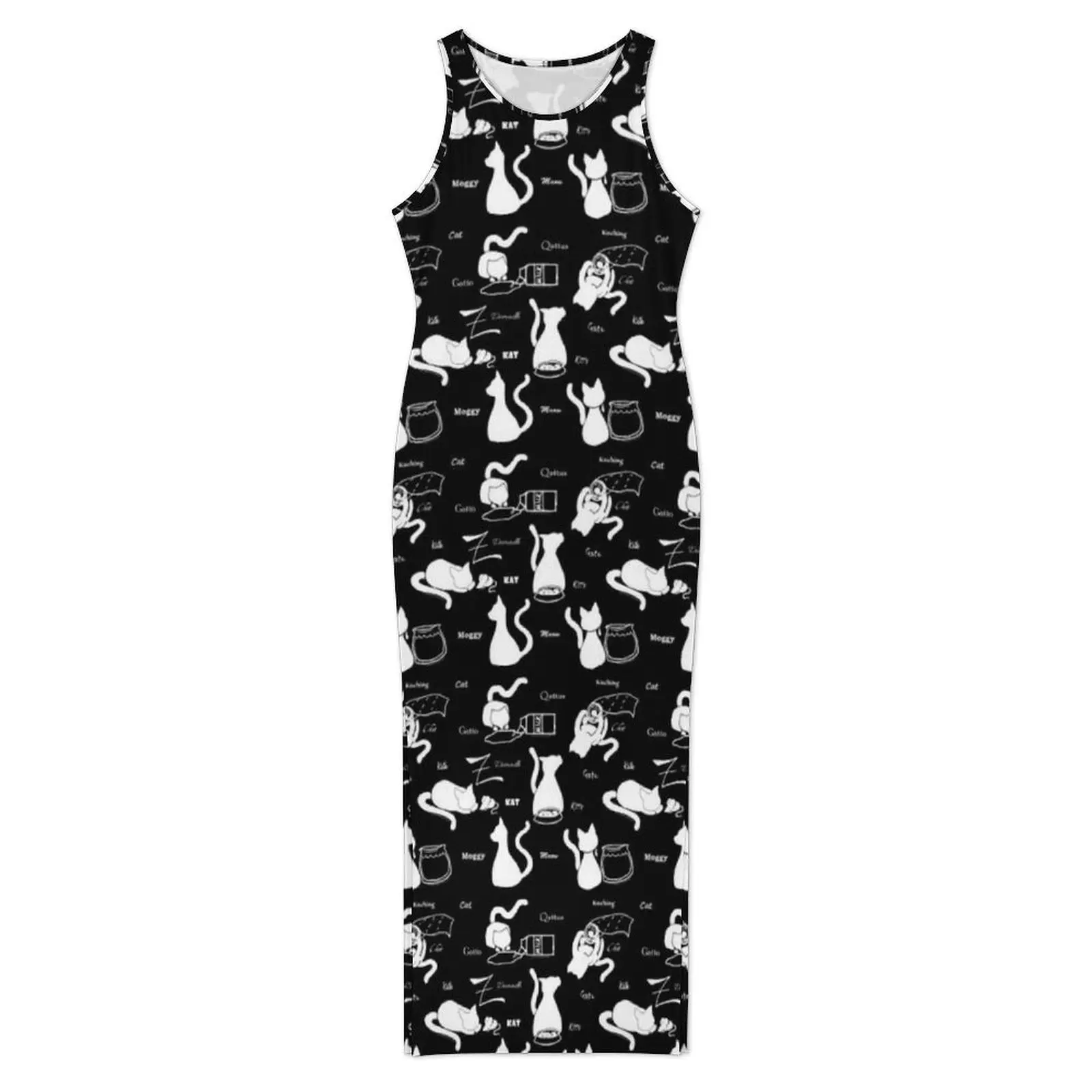 Playful Black Cat Dress Sleeveless Animal Silhouette Night Club Maxi Dresses Spring Y2K Fashion Custom Bodycon Dress 2XL 3XL 4XL