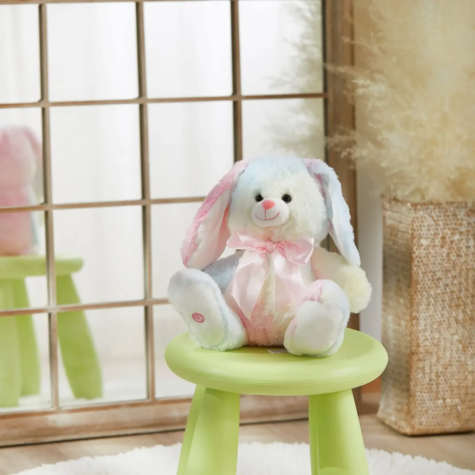 Pink Stuffed Rabbit Doll Toys Musical LED Light Plush Toys Rainbow Luminous Bunny Toy Doll Soft Animals Gift for Girls Easter