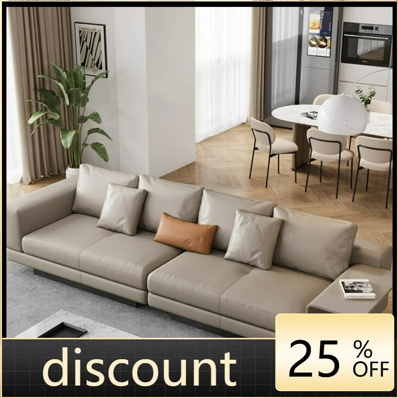 LTT leather sofa large flat-floor villa living room furniture one-word straight row sofa