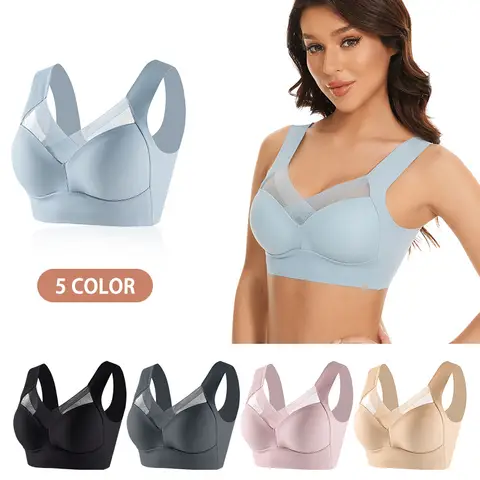Women Lace Sport Bras Plus Size Seamless Bra Bralette Backless Lady Brassiere Vest Female Gather Shock-Proof Wireless L-3XL
