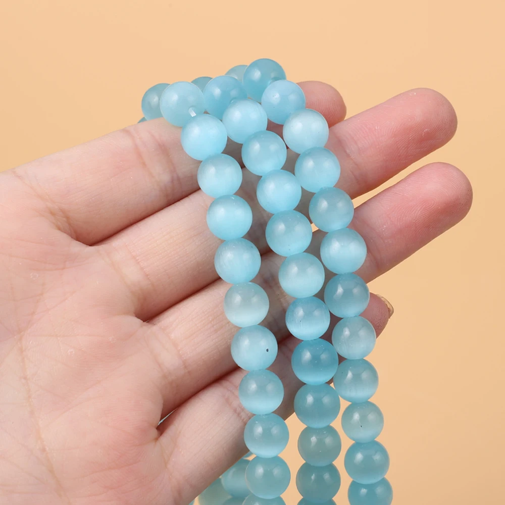 

8mm Round Natural Stone Cat's Eye Quartz Moonstone Loose Spacer Beads for Jewelry Making DIY Women Necklace Bracelet Accessories